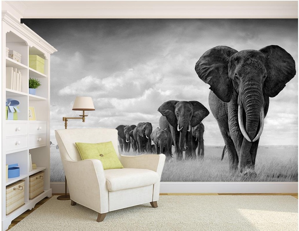 Черно белые фотообои с изображением слонов