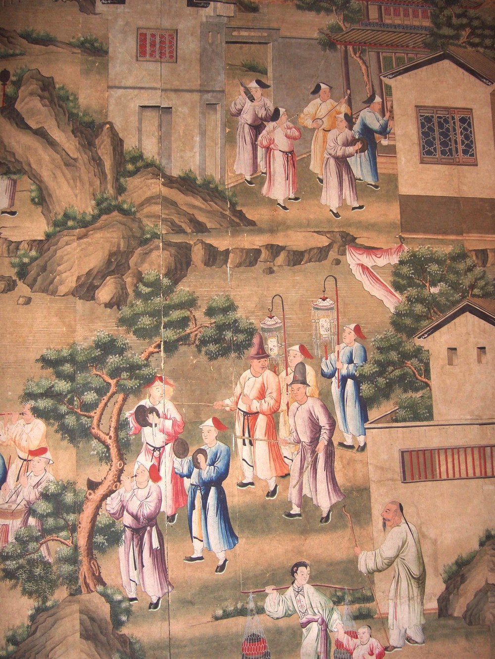 Китайские обои, расписанные вручную, изображающие похоронную процессию, сделанные для европейского рынка, c. 1780 г.