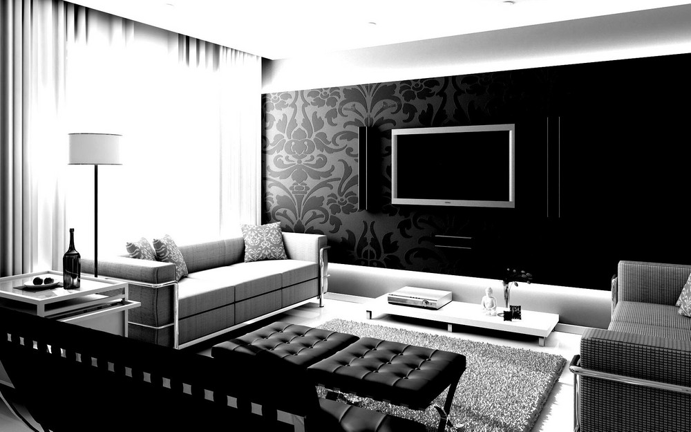 Стильное черно-белое оформление гостиной